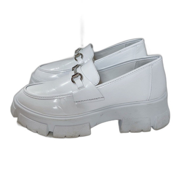 Steve Madden Trifecta Loafer White Patent Leather Lug Sole Horsebit Size 10 - Picture 6 of 8